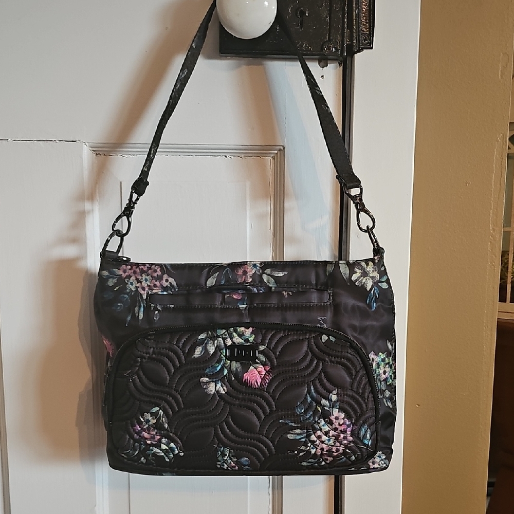 LUG Elegant Black Floral Shoulder Bag